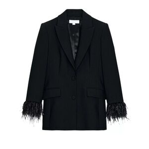 Zara Black Blazer with Feather Cuffs
